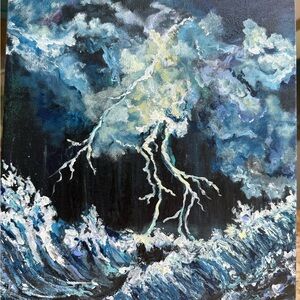 Blue and Black Dynamic Ocean Painting